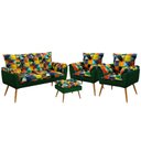 Ver imagem 1 de Kit Poltrona Namoradeira e 2 Poltronas Opala com Puff Lunar Suede Estampado Colorido com Verde Arade