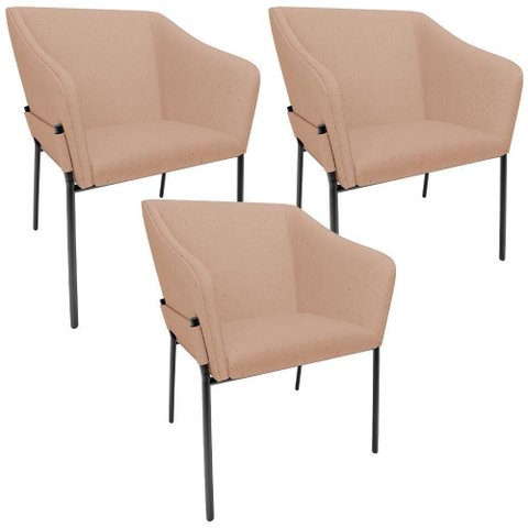 Kit 3 Cadeiras para Sala de Jantar Estar Living Olívia L02 Linho Rosê - Lyam Decor