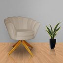 Ver imagem 3 de Combo 2 Poltronas Decorativa Com Base Giratória de Madeira Pétala Suede Cappuccino - LM DECOR