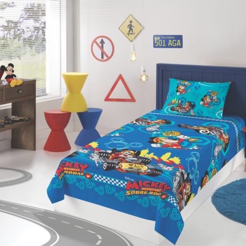 Jogo de Lençol Personagens Mickey Solteiro Lepper 2 Peças Microfibra Azul