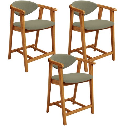 Kit 03 Banquetas Baixa para Cozinha Sala Jantar Bancada Cecília L02 Bouclê Oliva - Lyam Decor