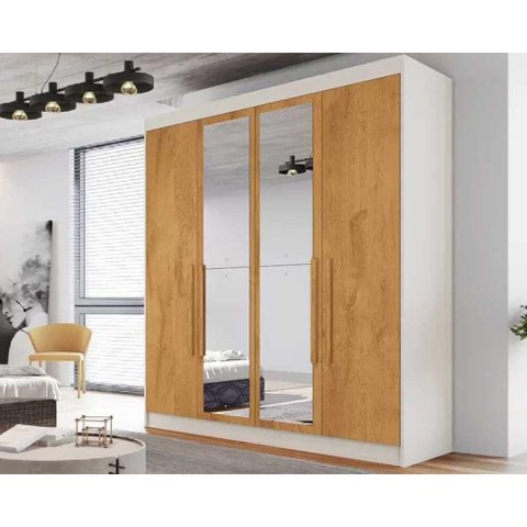 Guarda Roupa 4 Portas 3 Gavetas e C/2 Espelho Nantes Off White/peroba - Europa