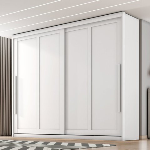 Guarda Roupa Casal Atraente 100% MDF 2 Portas de Correr 6 Gavetas Branco/Absoluto
