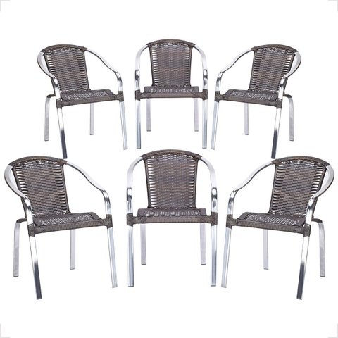 6 Cadeira Maresia Aluminio Polido Fibra Sintetica Tr. Simples - Pedra Ferro