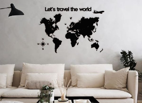 Mapa Mundi + Let'S Travel The World 120x85cm Lettering em Madeira MDF Parede - 2