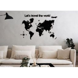 Mapa Mundi + Let'S Travel The World 120x85cm Lettering em Madeira MDF Parede - 2