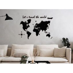 Mapa Mundi + Let'S Travel The World 120x85cm Lettering em Madeira MDF Parede - 3