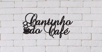 Cantinho do Café 45x23cm Lettering em Madeira Mdf Aplique Parede