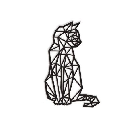 Gato Geométrico Poligonal 60x38cm em Madeira MDF Aplique de Parede