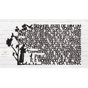 Oração Francisco 60x33cm LETTERING Em Madeira Mdf Escultura De Parede