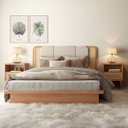 Ver imagem 1 de Kit Cabeceira Estofada Casal ou Queem 2 Mesas Lateral com Palha Natural Mdf Freijó Dalla Costa