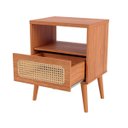 Ver imagem 4 de Kit Cabeceira Estofada Casal ou Queem 2 Mesas Lateral com Palha Natural Mdf Freijó Dalla Costa