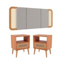 Ver imagem 2 de Kit Cabeceira Estofada Casal ou Queem 2 Mesas Lateral com Palha Natural Mdf Freijó Dalla Costa