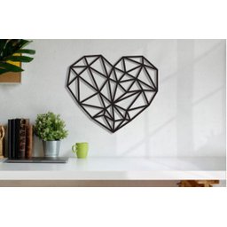 Coração Geométrico MDF 56x48cm em Madeira MDF Aplique Parede - Preto - 2