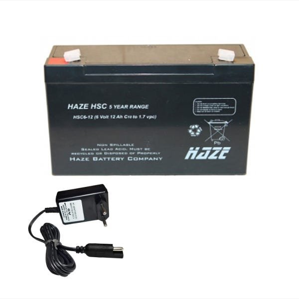 Bateria 6V 12Ah HAZE POWER - HMA 6-12 HZ + Carregador 6v Led