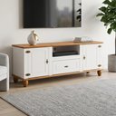 Ver imagem 3 de Rack para Sala de Estar TV 65 pol 2 Portas 1 Gaveta 150cm Alegra S05 Off White Nogueira - Lyam Decor