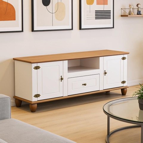Rack para Sala de Estar TV 65 pol 2 Portas 1 Gaveta 150cm Alegra S05 Off White Nogueira - Lyam Decor