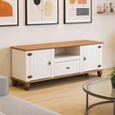 Ver imagem 1 de Rack para Sala de Estar TV 65 pol 2 Portas 1 Gaveta 150cm Alegra S05 Off White Nogueira - Lyam Decor