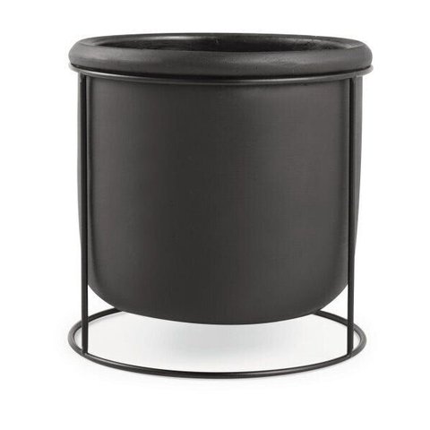 Cachepot em Cimento Cor Preta com Suporte em Metal Médio Mart