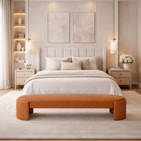 Recamier Luxo Decorativo Puff Fly 193cm Cama King Estofados:marrom Courino Sintético