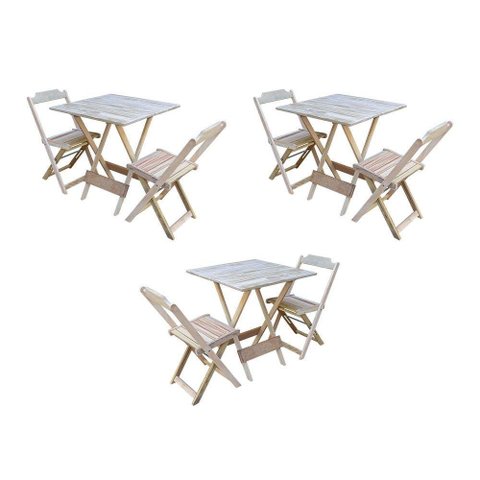 Kit 3 Conjuntos De Mesa Dobravel Com 2 Cadeiras De Madeira 70X70 Para Restaurante E Bar - Sem Pintur