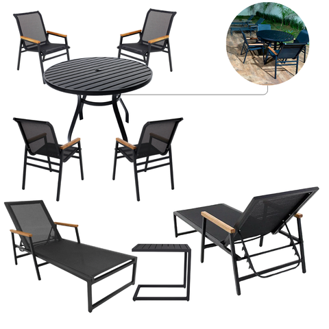 Kit Espaço Gourmet e Piscina Cactos: Jogo de Jantar 4 Lugares + Par de Espreguiçadeiras com Mesa Lat