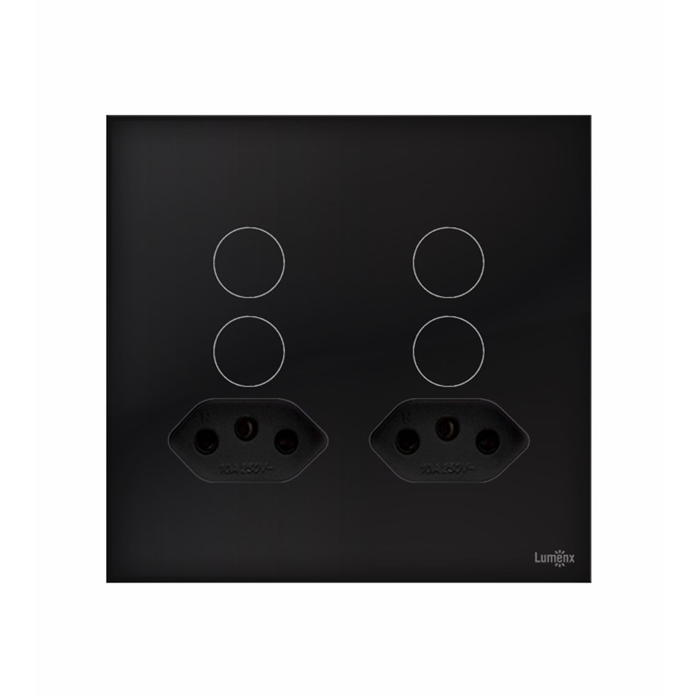 INTERRUPTOR TOUCH LASS 4 BOTÕES WIFI + 2 TOMADAS PRETO LUMENX 4X4 - 2