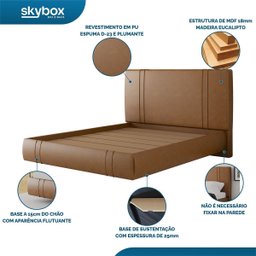 Cama Casal Flutuante Star Couro Ecológico Pu - Skybox - 4