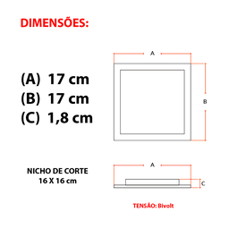 Plafon Led Avant Embutir Quadrado 12w 6500k Bivolt 17x17 cm - 5
