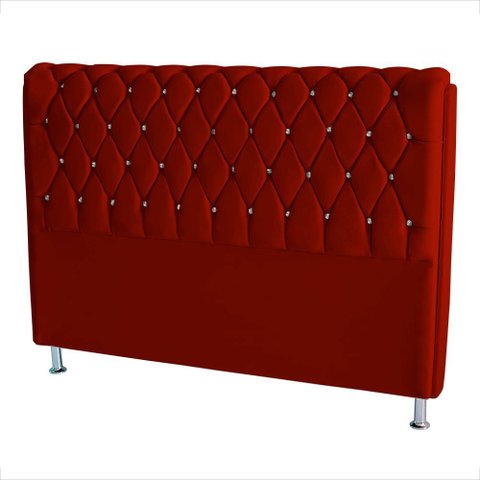 Cabeceira de Cama Box Londres King 195 Cm Suede Botão de Strass Vermelho Eli Móveis e Decoração