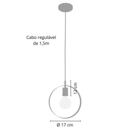 Pendente Luminária Teto Círculo Anel Sala Cozinha Mesa Preto - 3