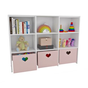 Estante de Nichos com Baús Organizadores Coração Stella 100% Mdf Woodcore