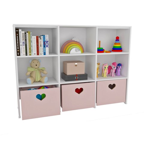 Estante de Nichos com Baús Organizadores Coração Stella 100% Mdf Woodcore