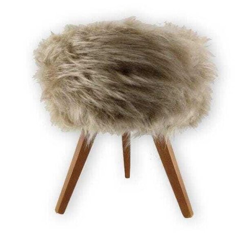 Banqueta Puff Pé Madeira Pelucia Alta Bege 46cm Altura