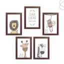 Ver imagem 1 de Kit 5 Quadros Decorativos Infantil Safari com Moldura:tabaco