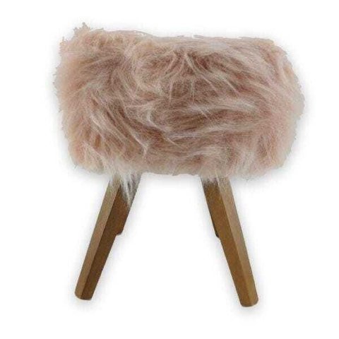 Banqueta Puff Pé Madeira Pelucia Alta Rosa Gold 46cm Altura