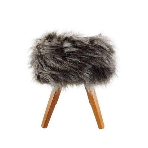 Banqueta Puff Pé Madeira Pelucia Alta Malte 46cm Altura