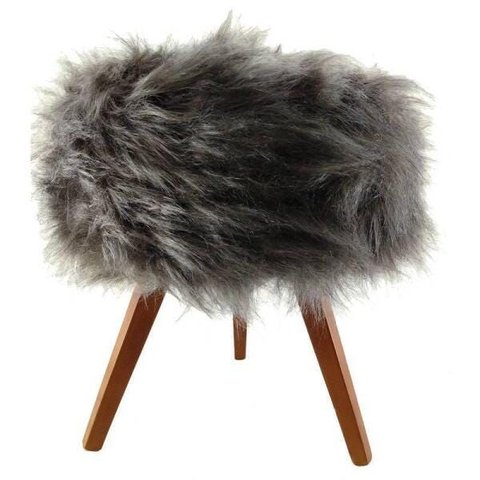 Banqueta Puff Pé Madeira Pelucia Alta Malte 46cm Altura