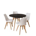 Ver imagem 2 de Conjunto Leda Mesa Tampo Preto 90cm & 4 Cadeiras Pés de Madeira Branca Almofada