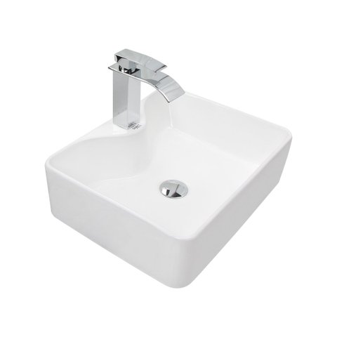 Kit Cuba Pia Louça Cerâmica Banheiro C/Torn e Vál Cromada 28