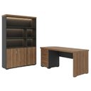 Ver imagem 1 de Mesa Escritorio 4 Gavetas 180x80 cm e Estante com LED 193x136 cm 3 Portas Nogal Preto Artany