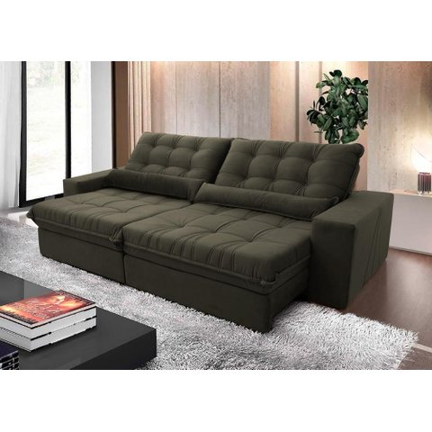 Sofá Retrátil Reclinável Zurique 2,30m Suede Velut Tabaco Molas no Assento - King House