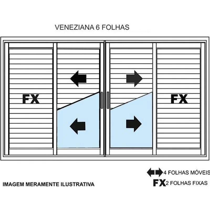 Janela Veneziana Alumínio Abertura Central 6 Folhas Emborrachado Com Grade 100x120cm Branco WM Esquadrias - 3