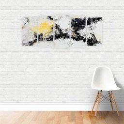 Quadro Abstrato Manchas Preto Branco e Amarelo Canvas 155x65 - 2 Quadro Abstrato Manchas Preto Branco e Amarelo Canvas 155x65 - 2