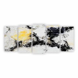 Quadro Abstrato Manchas Preto Branco e Amarelo Canvas 155x65 - 1 Quadro Abstrato Manchas Preto Branco e Amarelo Canvas 155x65 - 1