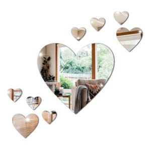 Kit com 9 Espelho Decorativo Coração Quarto Sala M