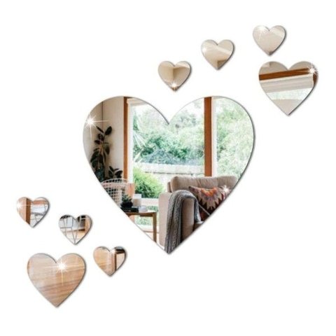 Kit com 9 Espelho Decorativo Coração Quarto Sala M