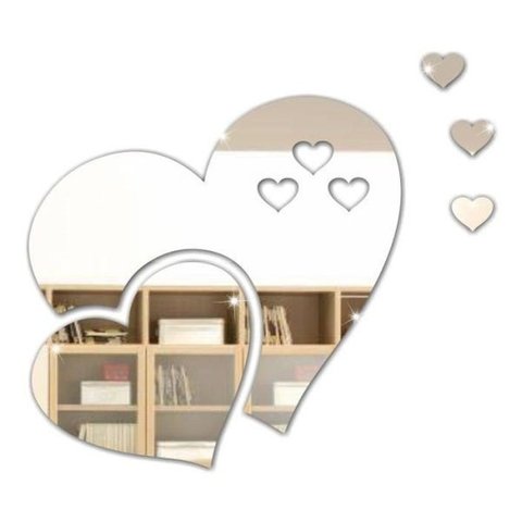 Kit 5 Corações Coração Espelho Decoração Sala Quarto M