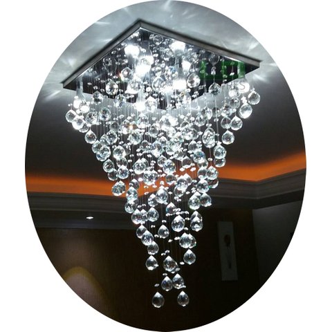 Lustre De Cristal Para Sala, Base De Inox Polido 42x42cm, Altura 80cm Com Esferas De 30mm Legitimo K