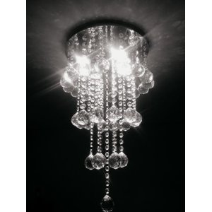 LUSTRE DE CRISTALPARA SALA DE ESTAR/JANTAR/QUARTO - BASE DE INOX DE 30 CM DE DIÂMETROS, COM 50 CM DE